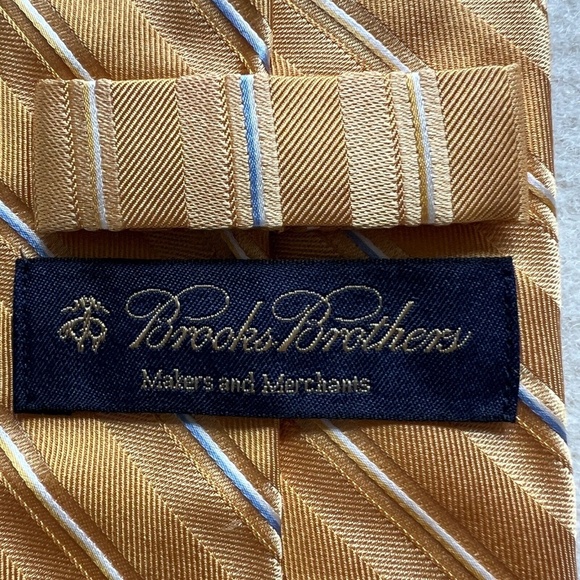 Brooks Brothers Makers Necktie Yellow & Pale Blue Striped Foulard Silk USA Made - Picture 4 of 4